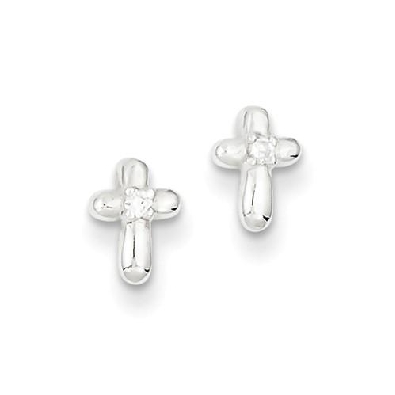 Sterling Silver Cross with CZ Post Earrings  