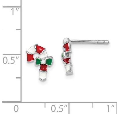 Enameled Candy Cane Earrings 
Sterling Silver w/Rhodium Plate  