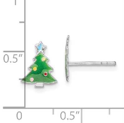 Enameled Christmas Tree Earrings 
Sterling Silver w/Rhodium Plate  