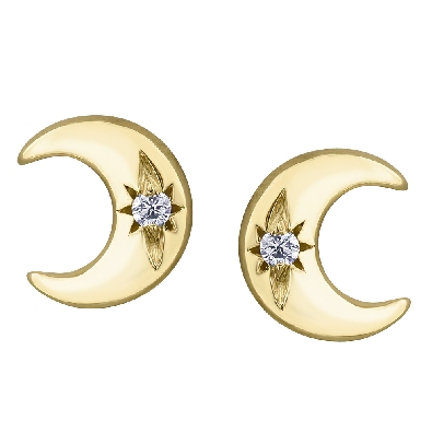 Diamond Crescent Moon Earrings 0.01ctw
10KT Yellow Gold

  