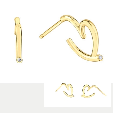 Diamond Heart Hoop Earrings  0.01ctw
10KT Yellow Gold

  