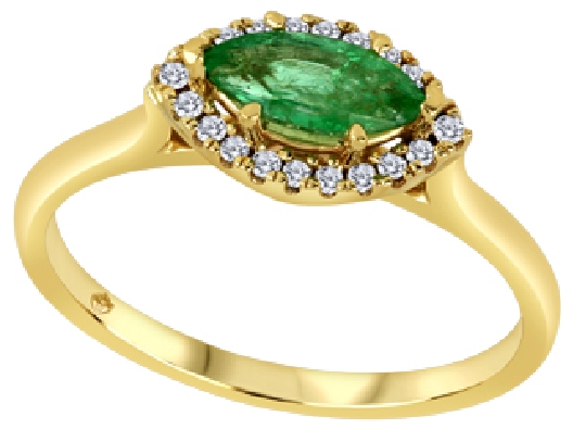 Emerald &amp; Diamond Ring 0.10ctw
10KT Yellow Gold

8x4mm Marquise ...