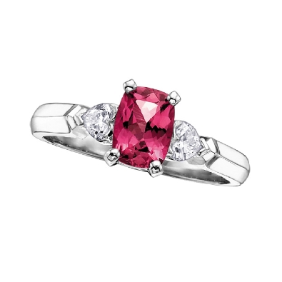 Cushion-Cut Pink Tourmaline &amp; Diamond Ring 0.22ctw
14KT White Gold...