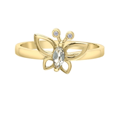 Mini Diamond &amp; White Topaz Butterfly Ring 0.01ctw
10KT Yellow Gold...