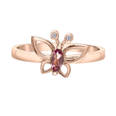 Mini Diamond &amp; Pink Tourmaline Butterfly Ring 0.01ctw
10KT Rose Go...