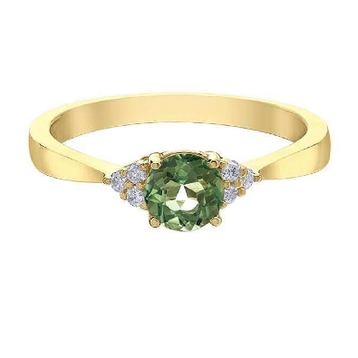 Green Topaz and Diamond Ring 0.06ctw
10KT Yellow Gold

Topaz 5mm  