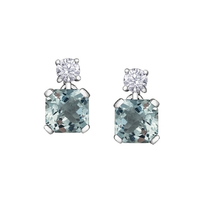 Aquamarine and Canadian Maple Leaf Diamonds&trade; Earrings  0.152ctw
...