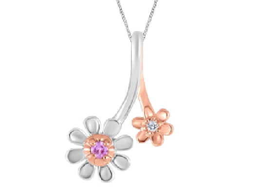 Diamond &amp; Pink Sapphire Flower Pendant 0.0075ct
10KT White &amp; Pink ...