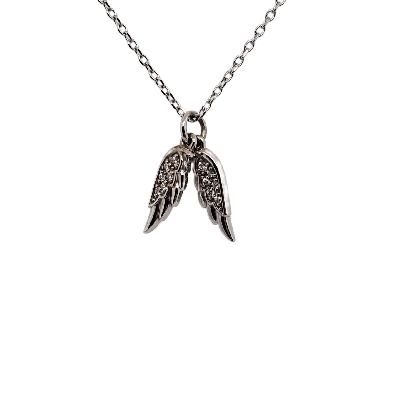14K White .03 CTW Diamond Angel Wings 16-18   Necklace  