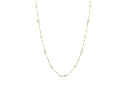 Reign 
Diamondlite CZ
Genuine Pearl Station Necklace
Silver/Gold...