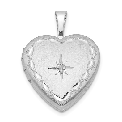 Satin and Diamond-Cut Star Heart Locket with Diamond
Silver with R...