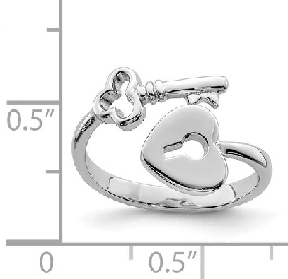 Sterling Silver 
Heart Lock & Key Toe Ring
Rhodium Plated  