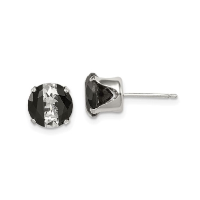Black and White 8mm Round CZ Stud Earrings in Silver  