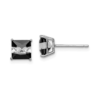 Black and White 8mm Round CZ Stud Earrings in Silver  