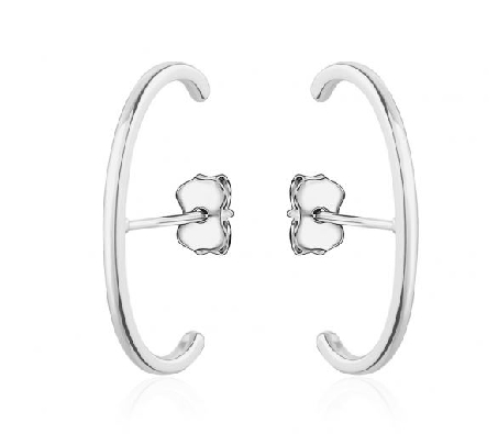 Sterling Silver 
In/Out Curved Bar Stud Earrings
Rhodium  Plated  
