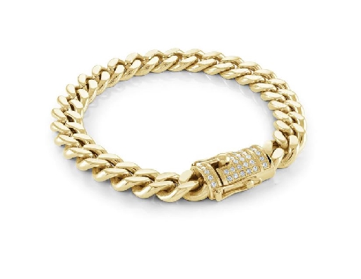 Italgem 
Steel Bracelet 
Polished Gold IP Cuban Link
w/ CZ
10mm...