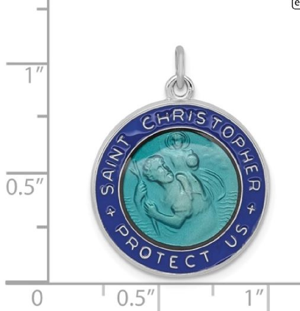 Sterling Silver Rhodium-plated Enameled St. Chr...