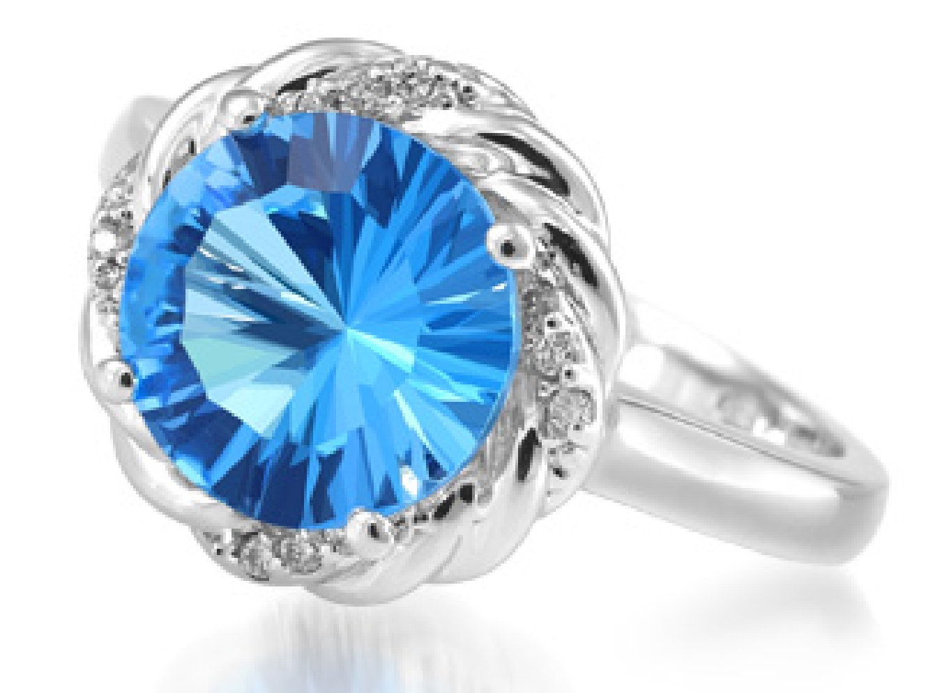 Blue Topaz &amp; Diamond Ring 0.06ctw
10KT White G...