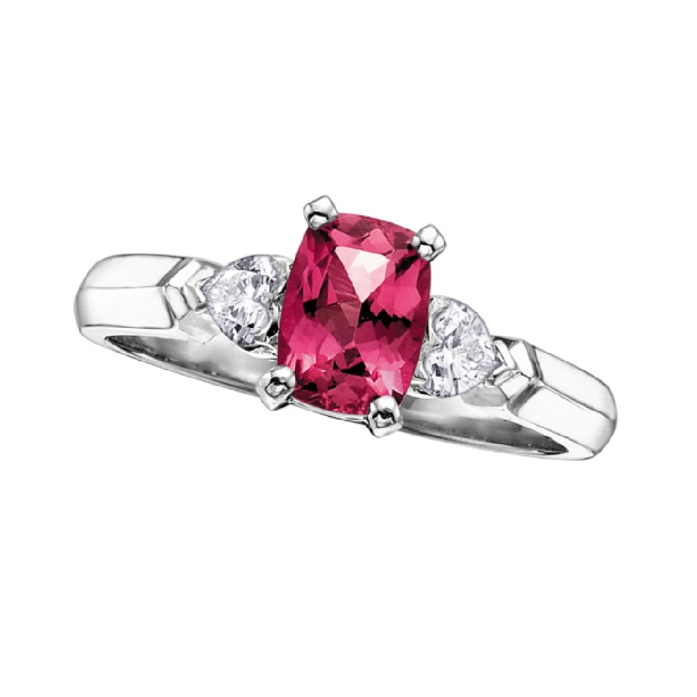 Cushion-Cut Pink Tourmaline &amp; Diamond Ring 0.22...