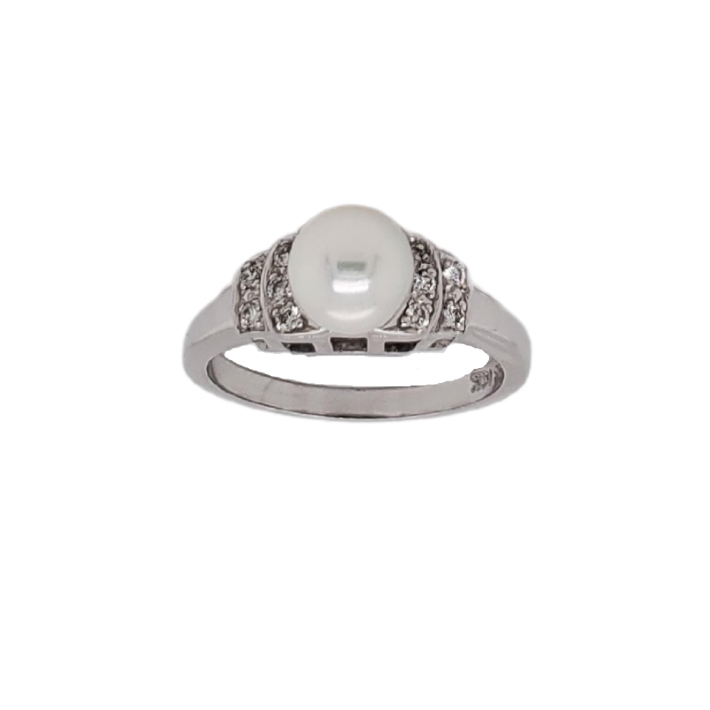 14KT WG Pearl & Diamond Ring  