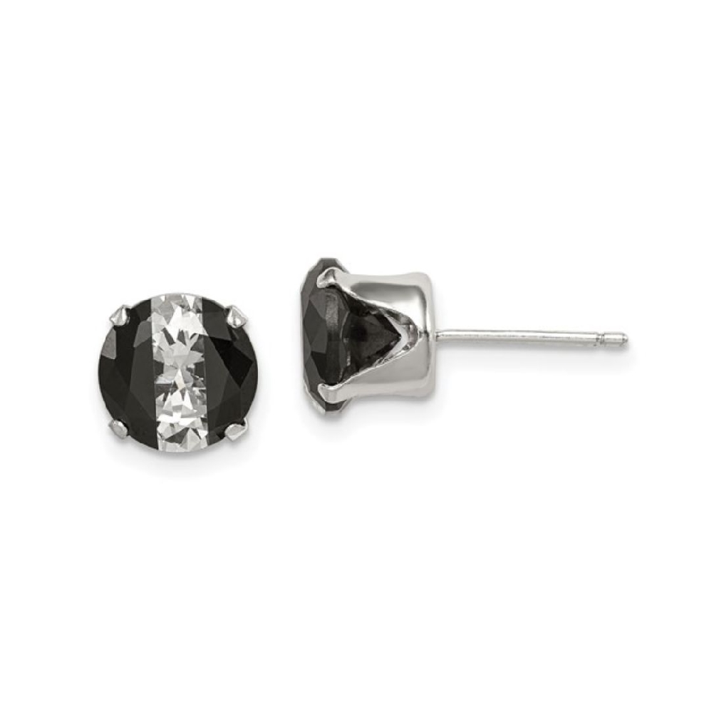 Black and White 8mm Round CZ Stud Earrings in S...