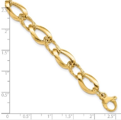 Fancy Link Bracelet
Polished &amp; Diamond Cut Link
14Kt Yellow Gold
...