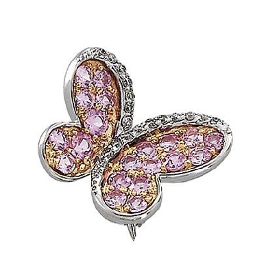 14KT WG (&RG Plated) Pink Sapphire and Diamond Brooch  0.10ctw  