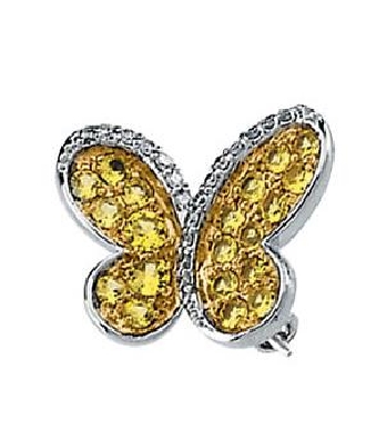 14KT WG (&YG Plated) Yellow Sapphire & Diamond Butterfly Brooch  