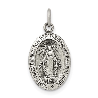 Sterling Silver Antiqued Miraculous Solid Medal  