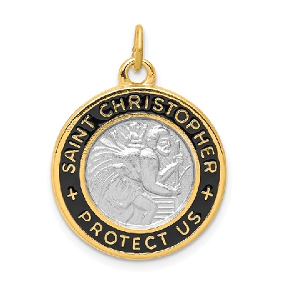 Sterling Silver Rhodium-plated and 18k plated Epoxy St. Christopher...