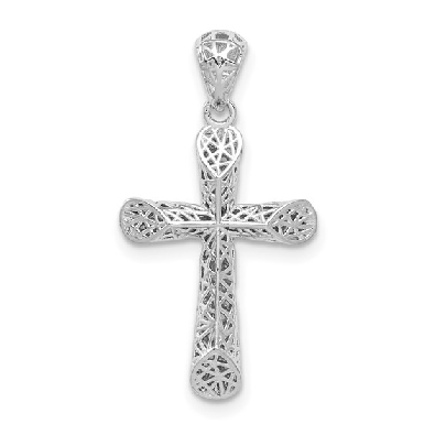 Sterling Silver Rhodium-plated Polished Angled Edge Hollow Cross Pe...