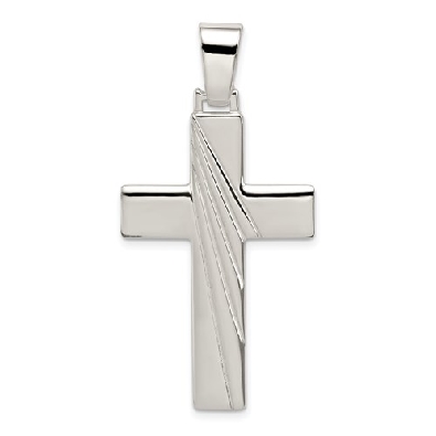 Sterling Silver Polished Cross Pendant
Rhodium Plated  