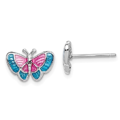 Madi K Enamel Butterfly Earrings - Sterling Silver  