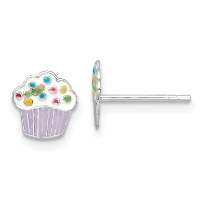 Enameled Cupcake Earrings - Sterling Silver  