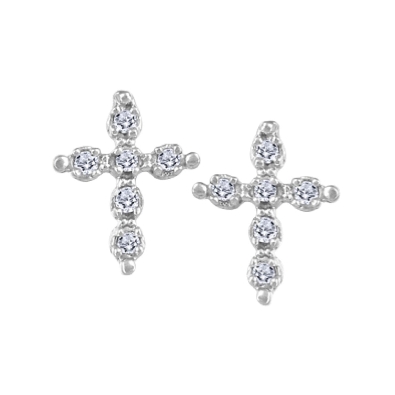 Children s Diamond Cross Earrings  0.01ctw
10KT White Gold

  