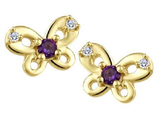 Children s Diamond and Pink Topaz Earrings  0.02ctw
10KT Yellow Go...