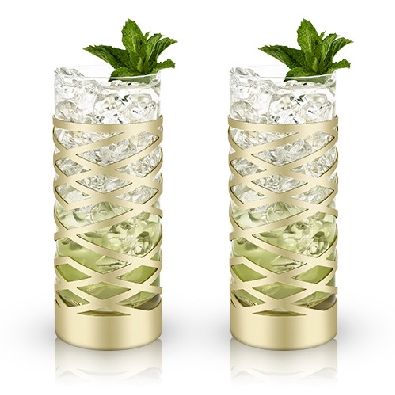 Gold &amp; Crystal Highball Glasses - Set of 2

Sheer lead-free cryst...