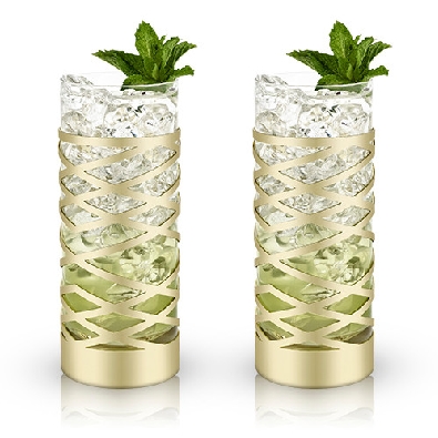 Gold &amp; Crystal Highball Glasses - Set of 2

Sheer lead-free cryst...
