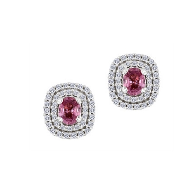 Diamond &amp; Pink Sapphire Earrings 0.416ctw
10KT White Gold

Pink ...
