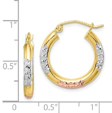 10KT Yellow Gold Hoop Earrings
w/Diamond Cut Rose Gold &amp; Rhodium
...
