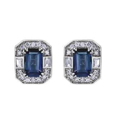 Sapphire &amp; Diamond Earrings 0.14ctw
10KT White Gold

Blue Sapphi...