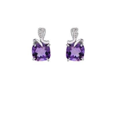 Cushion-Cut Amethyst Earrings with Diamonds 0.01ctw
10KT White Gold  