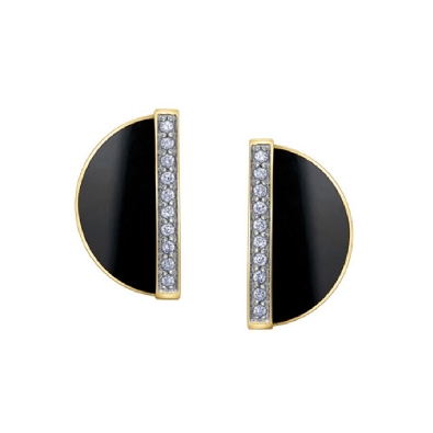 Onyx &amp; Diamond Earrings 0.10ctw
10KT Yellow Gold

2x Onyx - 12.5...
