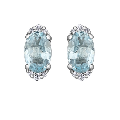 Aquamarine and Diamond Earrings 
10KT White Gold
0.05ctw
6x4mm  