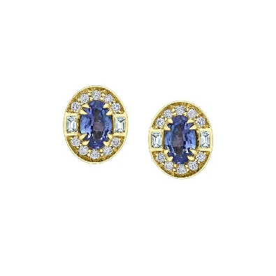 Tanzanite; White Sapphire and Diamond Earrings in 10KT Yellow Gold...