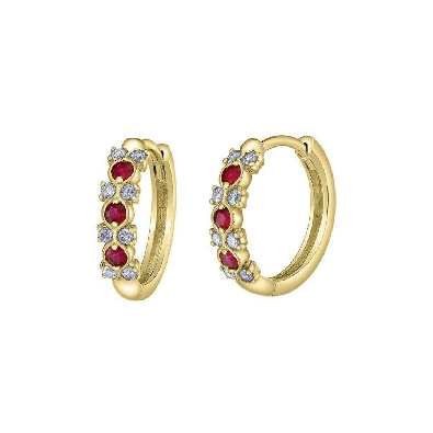 Ruby and Diamond Hoop Earrings 0.24ctw
10KT Yellow Gold  