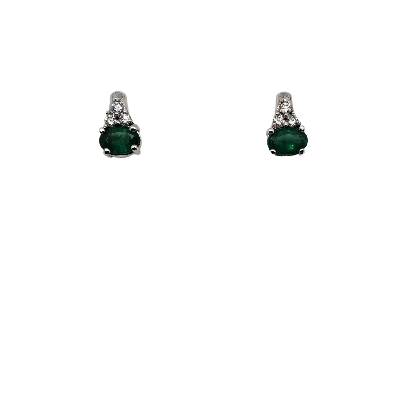 Emerald &amp; Diamond Earrings 0.10ctw
10KT White Gold

( Matching P...