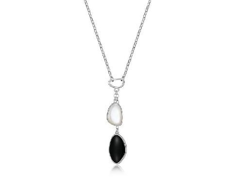 ELLE
  Pebble   Necklace
Black Agate &amp; White Mother Of Pearl
Sil...