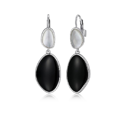 ELLE
  Pebble   Earrings
Black Agate &amp; White Mother Of Pearl
Sil...