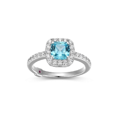 ELLE
  Radiance   Ring
w/Blue Cushion &amp; Round CZ
Silver/Palladiu...